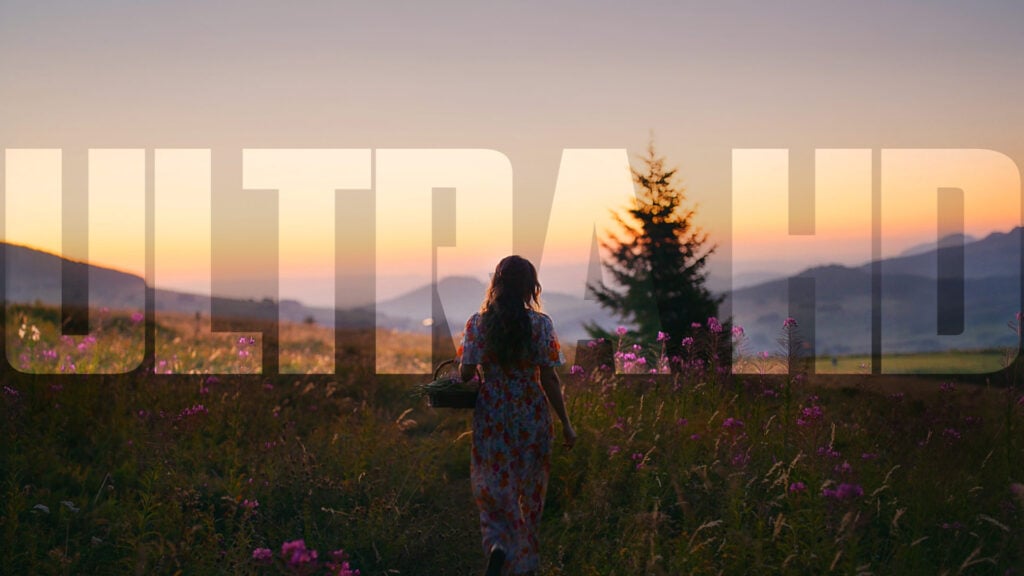a woman walks through a field of wildflowers