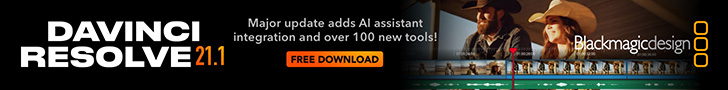 text that says DaVinci Resolve 21.1 Major update adds AI assistant integration and over 100 new tools!
