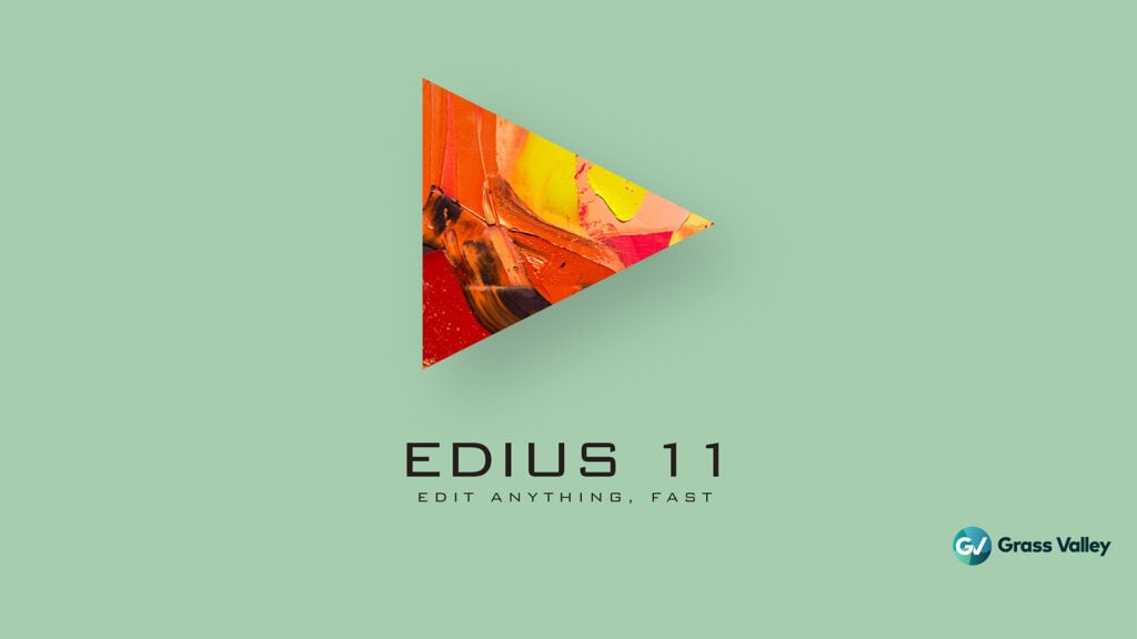 The Grass Valley EDIUS 11 logo on a green background