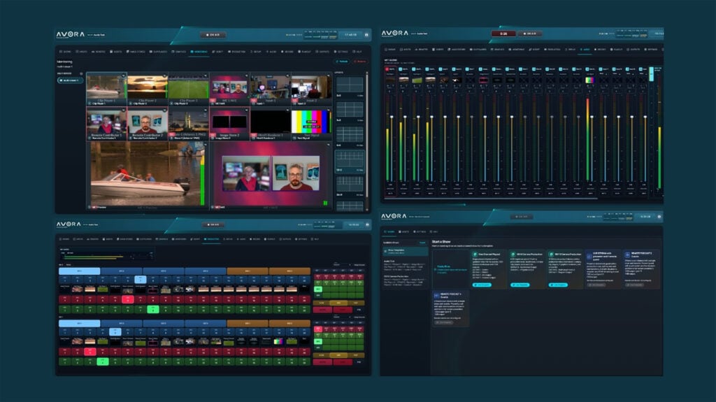 four screenshots of Grass Valley's new AVORA software