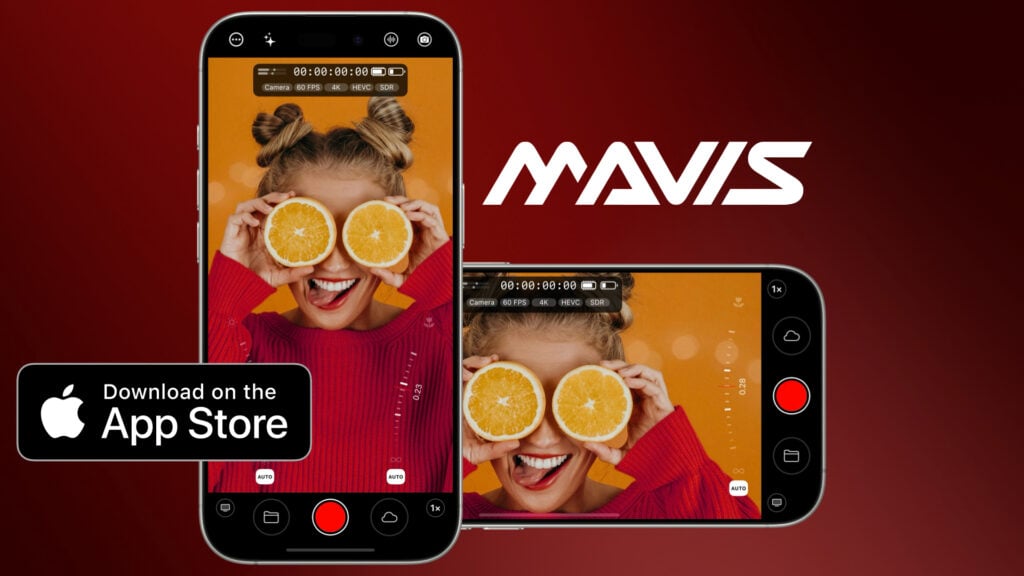 an iPhone in a vertical and horizontal position next to the Mavis logo