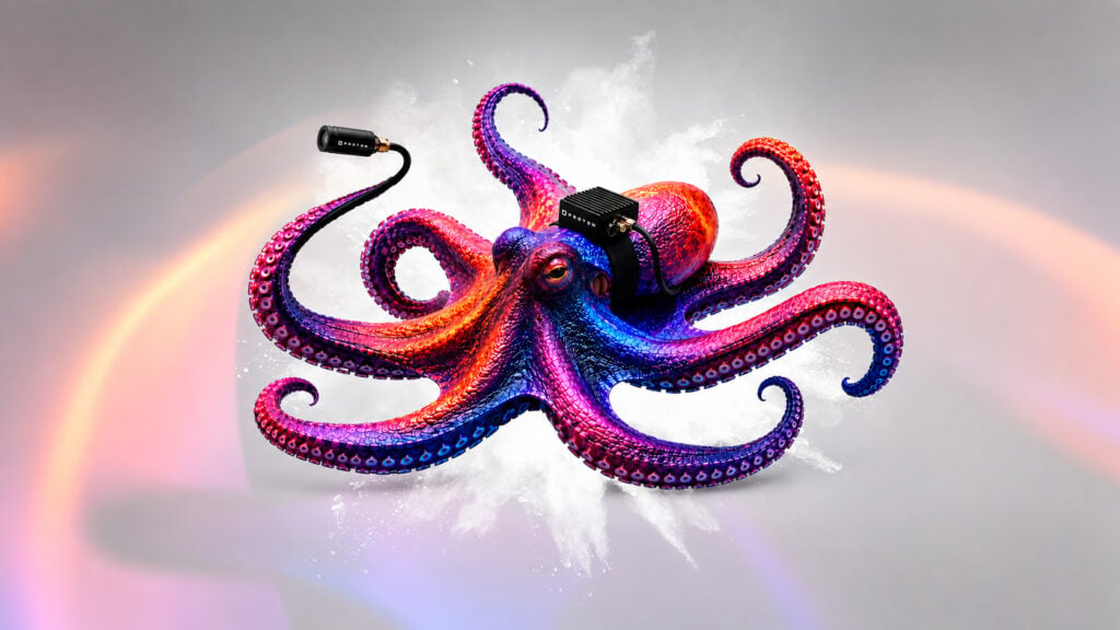 The PROTON FLEXY Camera attached to an octopus