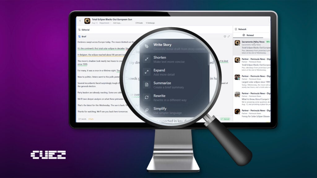 a visual example of AI support when writing a story in Cuez Storydesk