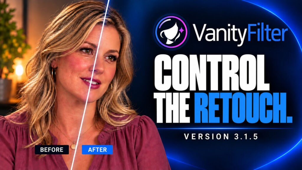 VanityFilter 3.1.5 release image, a split-frame before and after comparison.